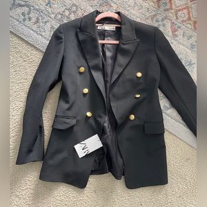 ZARA WOMAN NWT GOLD BUTTON STRAIGHT BLAZER BLACK 1255/850 S